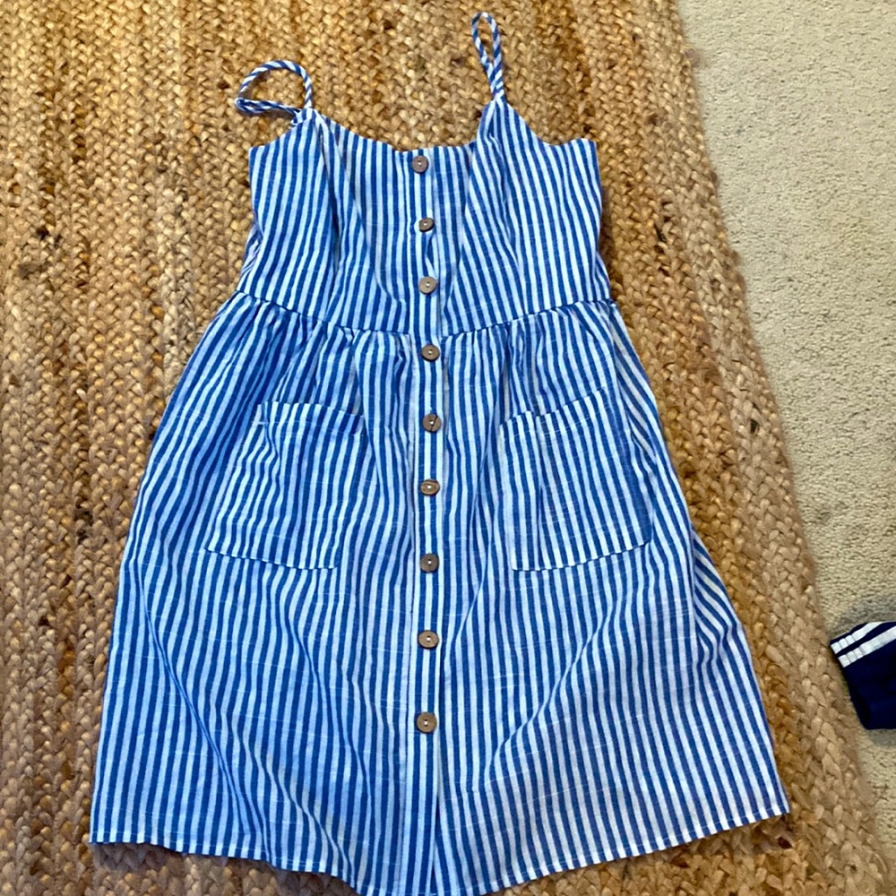 Blue and white striped dress